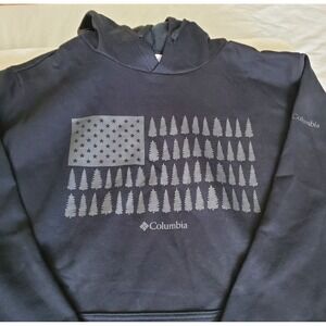Columbia Men Tall Black Hoodie Trek Graphic‎ XLT American Flag Outdoors Treeline